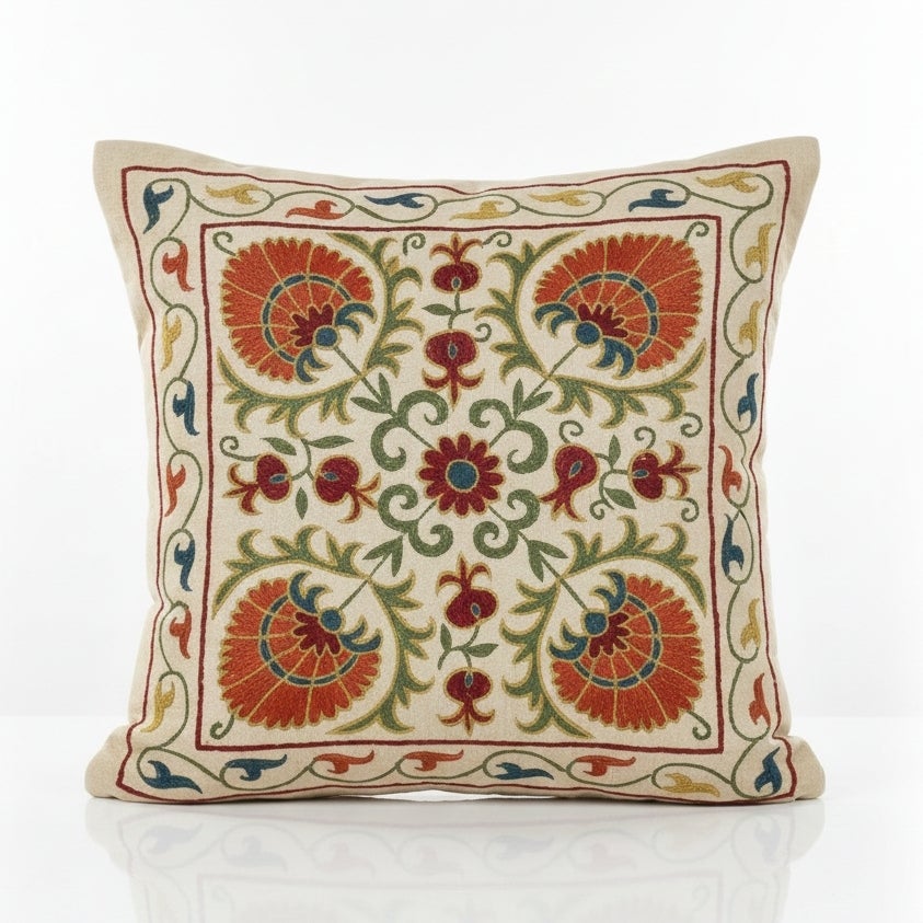 19."x20" Bestickter 100% Seidenkissenbezug mit Kissenbezug. Wohnkultur. Handgefertigter Kopfkissenbezug