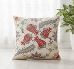 Coussin 100 % soie brodée 19 "x20". Couvercle d
oreiller de luxe. Oreiller tissé à la main