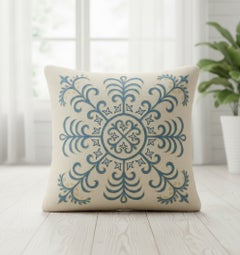 19"x20" Modern 100% Silk Embroidered Pillow Cover. Handmade Cushion Cover