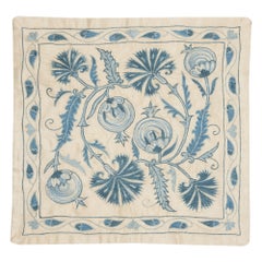 Funda de cojín moderna de seda de 19 "x20". Almohada bordada. Cojín Azul