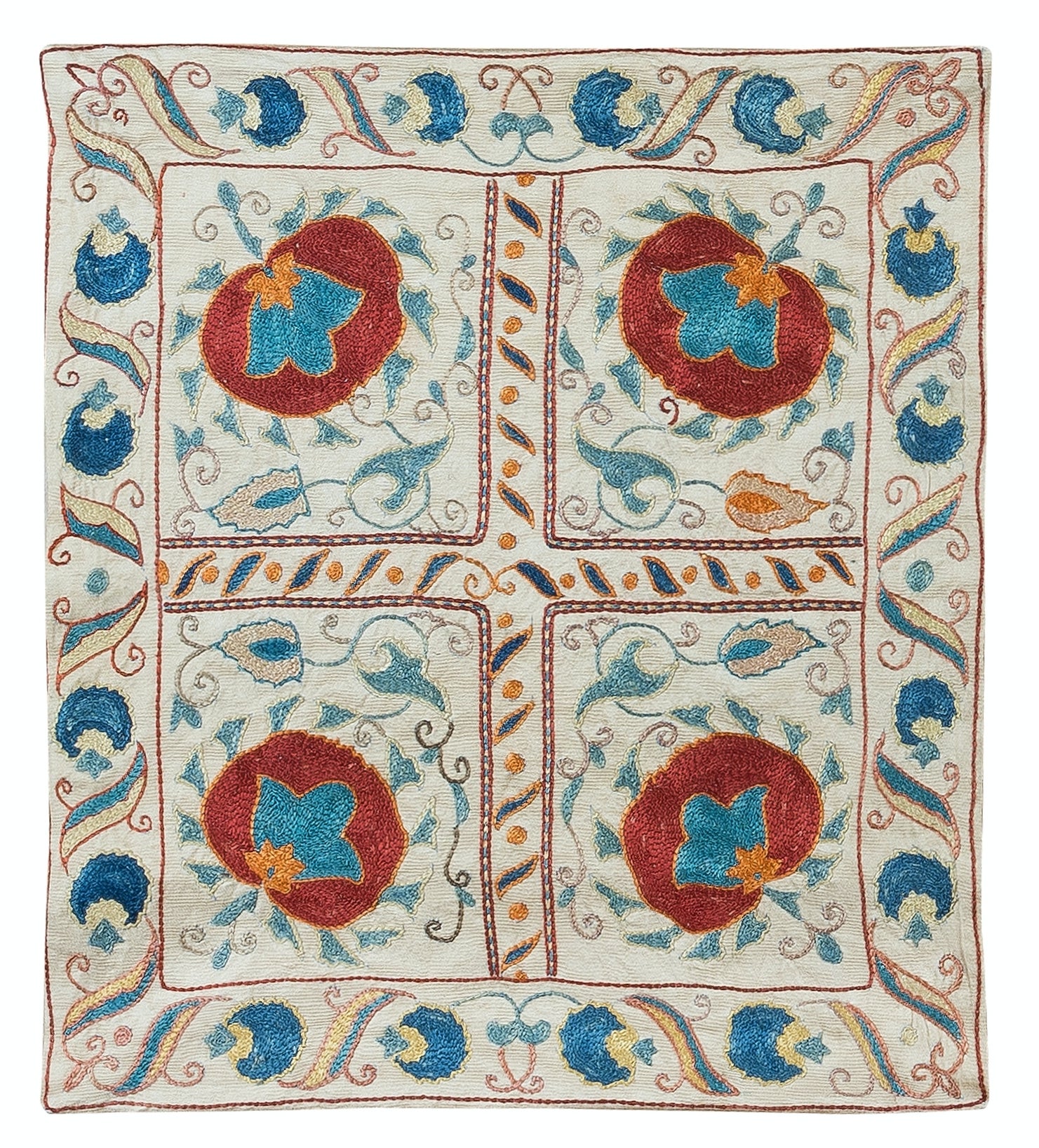 New Handmade 100% Silk Suzani Textile Cushion Cover. Uzbek Toss Pillow. 19"x20"