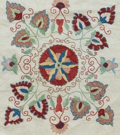 100% Silk Suzani Cushion Cover, Decorative Hand Embroidered Lace Pillow, 19"x21"