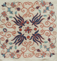 100% Silk Suzani Cushion Cover, Decorative Hand Embroidered Lace Pillow