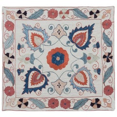 19"x21" 100% Silk Suzani Pillow Sham, Handmade Throw Pillow Cover, Uzbek Cushion