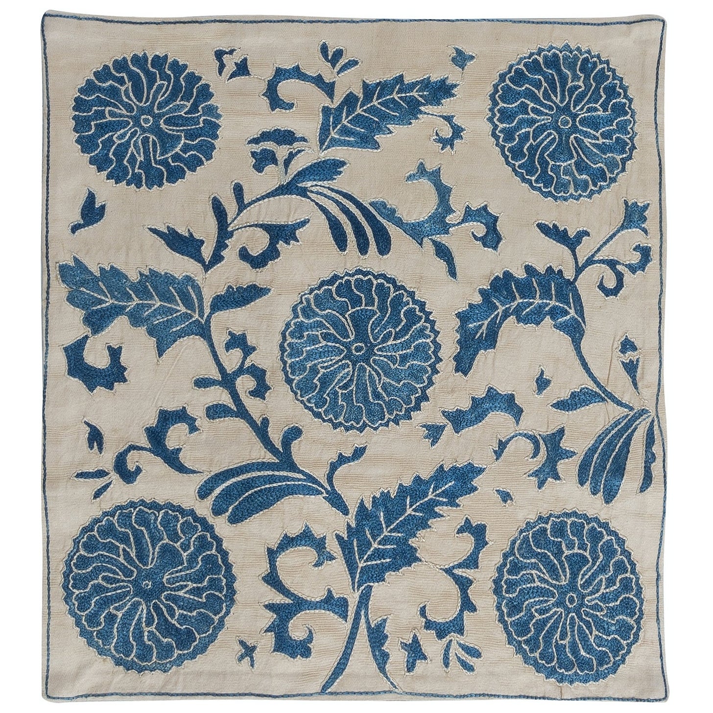 19 "x21" Housse de coussin Suzani d'inspiration asiatique, coussin en dentelle brodée 100% soie en vente