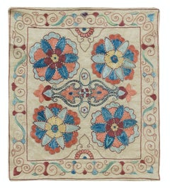 19"x21" Floral Patterned Suzani Cushion Cover, Embroidered Pillowcase, 100% Silk
