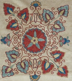 19"x21" 100% Silk Cushion Cover, Floral Accent Pillow, Embroidered Throw Pillow