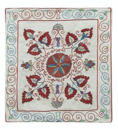 Cojín decorativo Suzani de 19" x 21", funda de cojín 100 % seda, cojín decorativo bordado