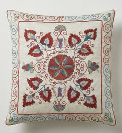 Cojín decorativo Suzani de 19" x 21", funda de cojín 100 % seda, cojín decorativo bordado