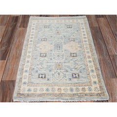 Tappeto in lana annodato a mano, 1'9"x2'10", grigio, con motivo "Anatolian Village" e annodi turchi