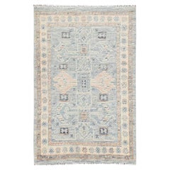 Tappeto in lana annodato a mano, 1'9"x2'10", grigio, con motivo "Anatolian Village" e annodi turchi