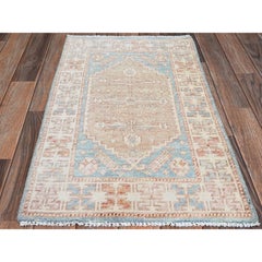 1'9"x3' Blue Anatolian Village Design Turkish Knot Hand Knotted Wool Mat Rug