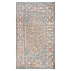 1'9"x3' Blue Anatolian Village Design Turkish Knot Hand Knotted Wool Mat Rug