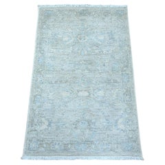1'9"x3' Repose Gray Hand Knotted Mahal Design Washed Out Wool Mat Oriental Rug