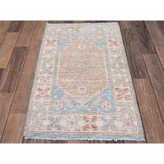 1'9"x3'1" Blue Anatolian Village Design Turkish Knot Hand Knotted Wool Mat Rug