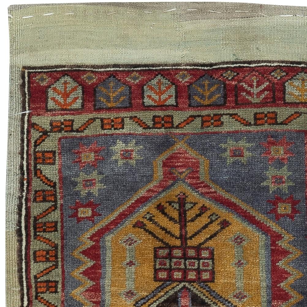 Hand-Knotted 19x36 in Vintage Scatter Rug, Turkish Accent Rug, Door Mat, Bat Mat, Kitchen Rug For Sale