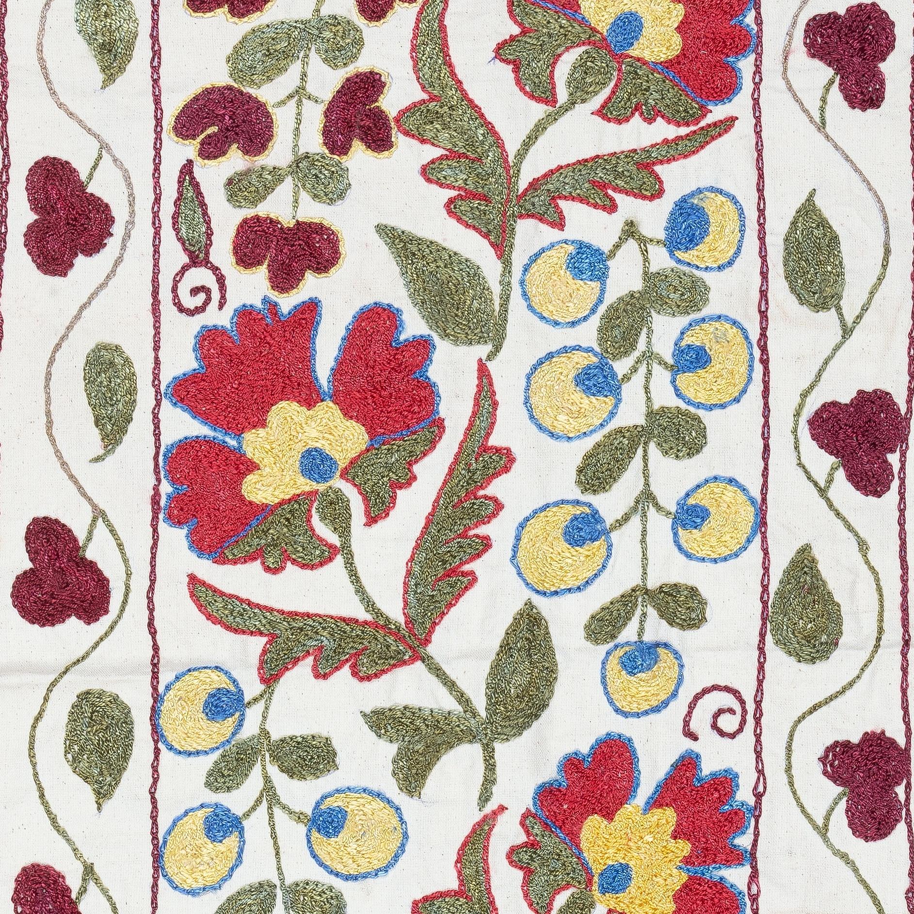 Suzani 19x37 in Contemporary Embroidered Wall Hanging. Cotton Tablecloth. New Tapestry For Sale