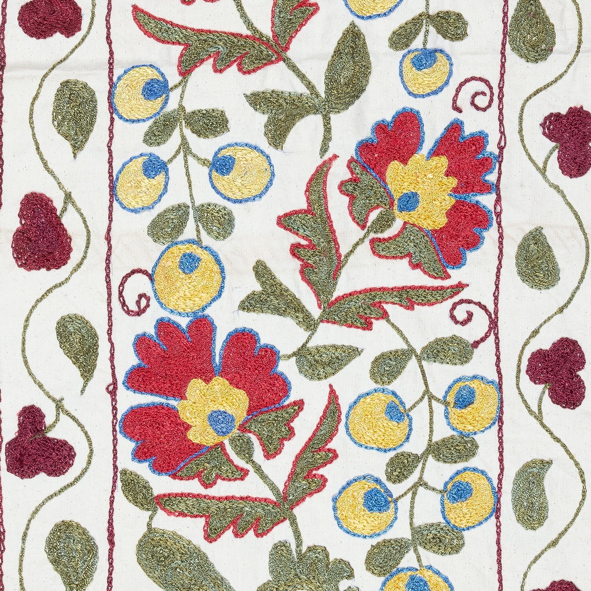 Central Asian 19x37 in Contemporary Embroidered Wall Hanging. Cotton Tablecloth. New Tapestry For Sale