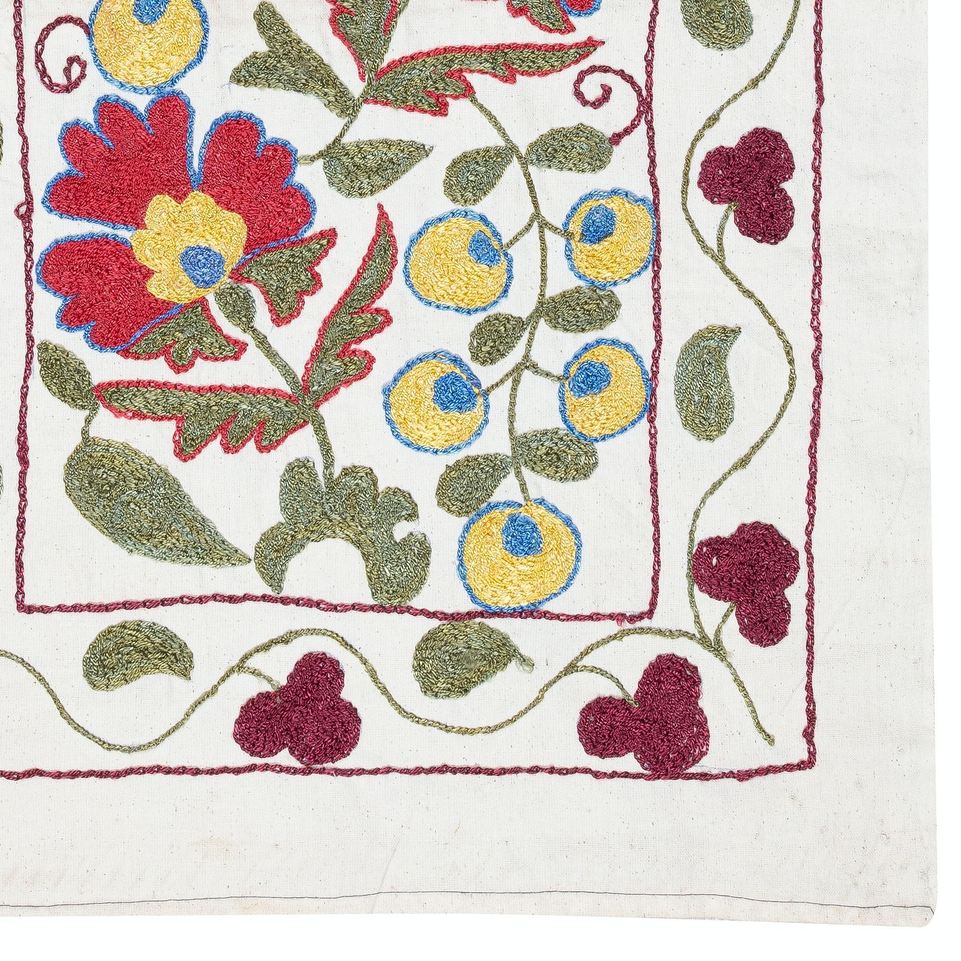 19x37 in Contemporary Embroidered Wall Hanging. Cotton Tablecloth. New Tapestry In New Condition For Sale In Spring Valley, NY