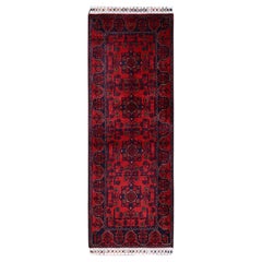 1
9"x4
10" Red Afghan Khamyab Tribal Design Soft Wool Hand Knotted Runner Rug
