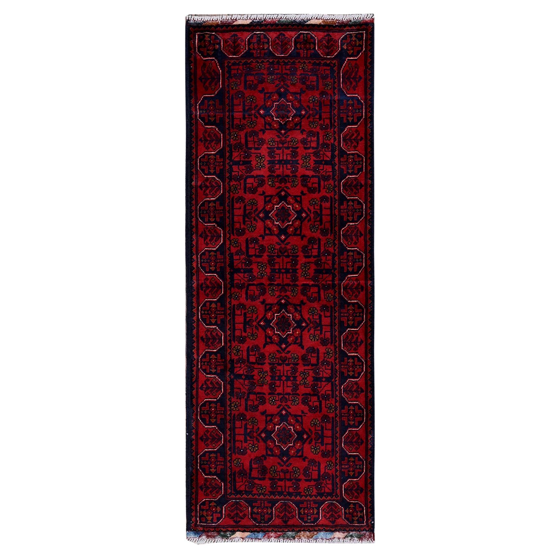 Tappeto rosso afghano Khamyab con motivi tribali, annodato a mano, Knots Rugs