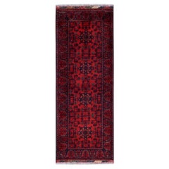 Alfombra de Lana Anudada a Mano con Diseño Geométrico Afgano Khamyab Rojo Rubí de 1
9 "x4
9