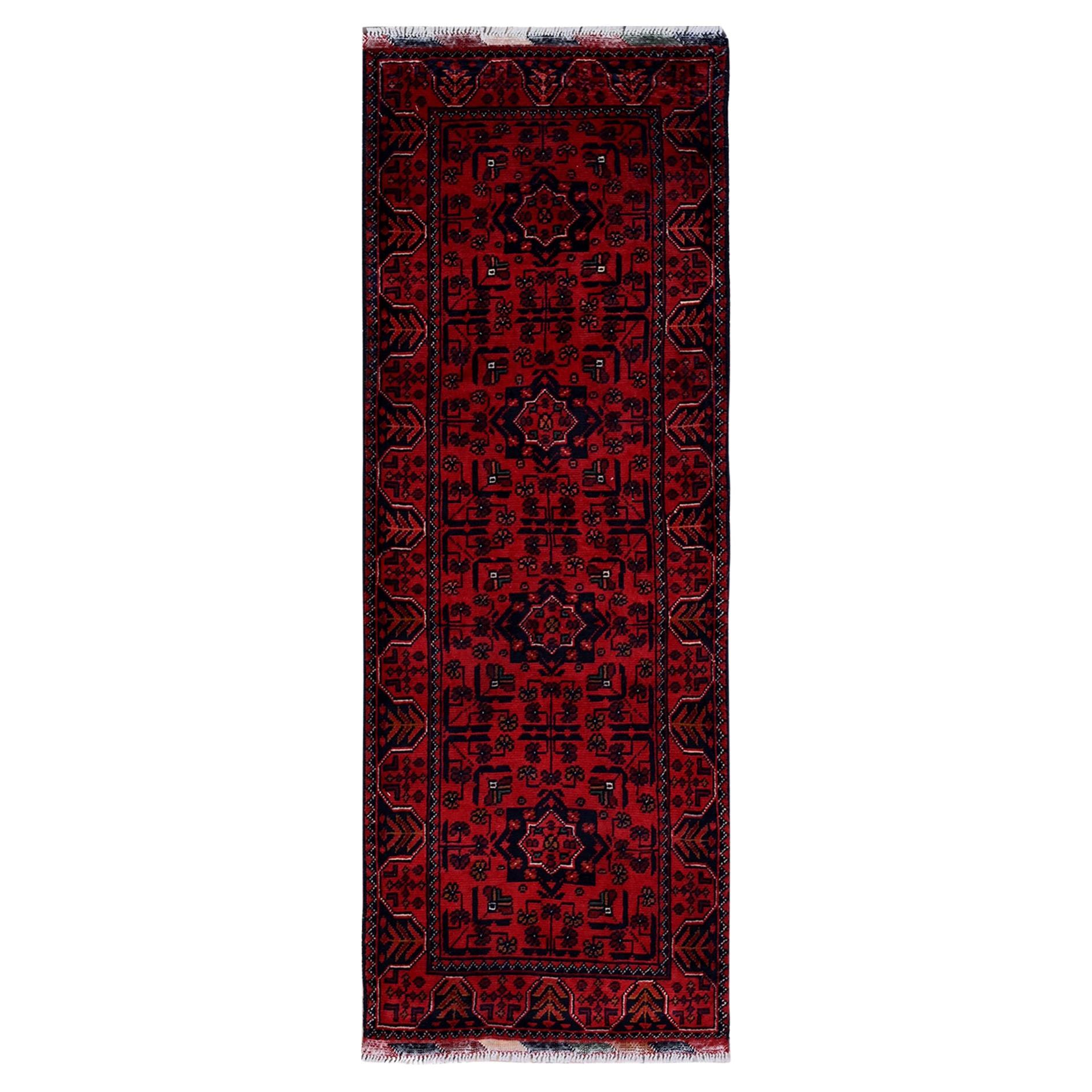 1'9 "x5' Alfombra afgana roja Khamyab con motivos geométricos Anudada a mano Alfombra de lana para Correr