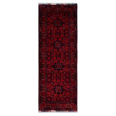 1'9 "x5' Alfombra afgana roja Khamyab con motivos geométricos Anudada a mano Alfombra de lana para Correr