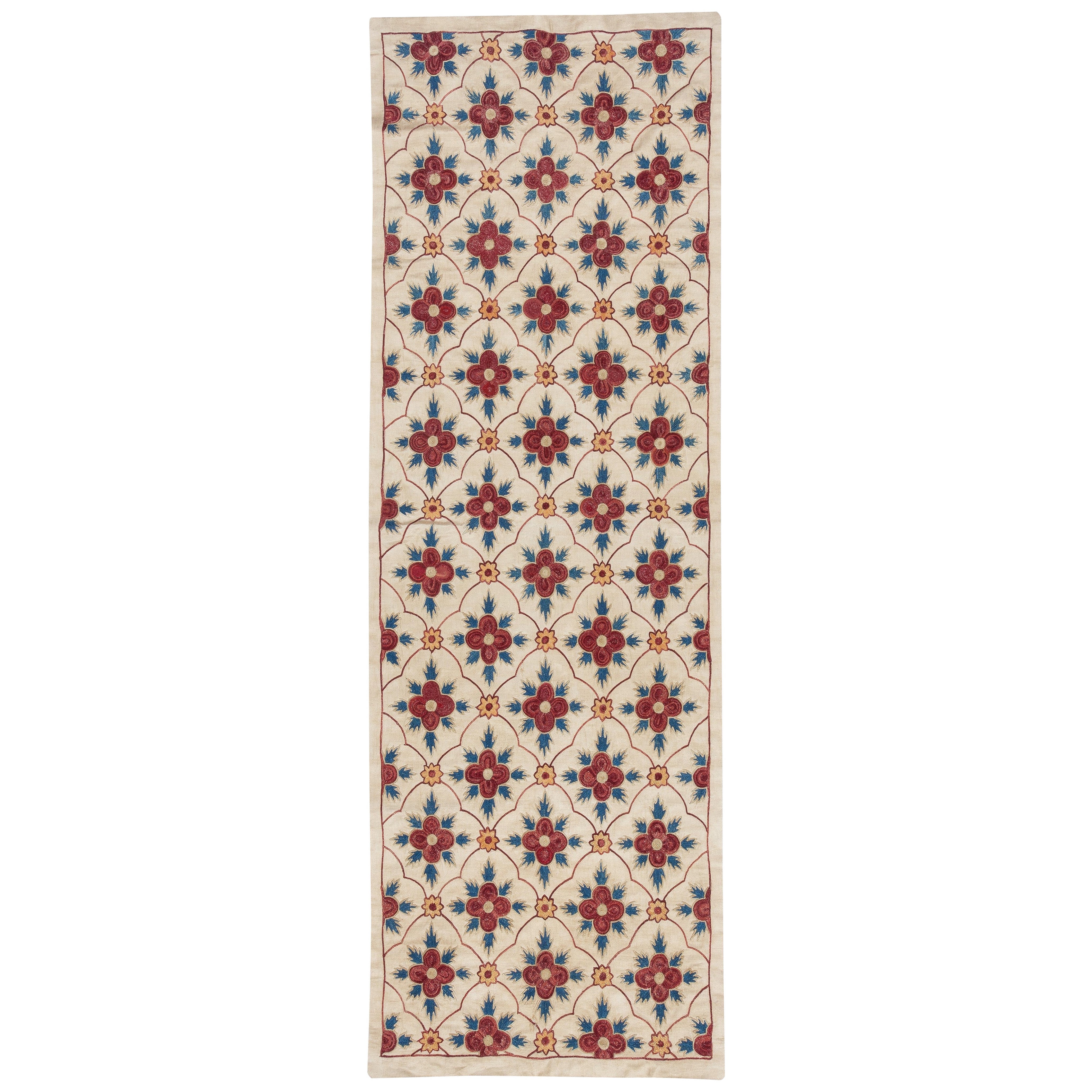 19x56 in Embroidered All Silk Wall Hanging. Traditional Table Runner. Tablecloth