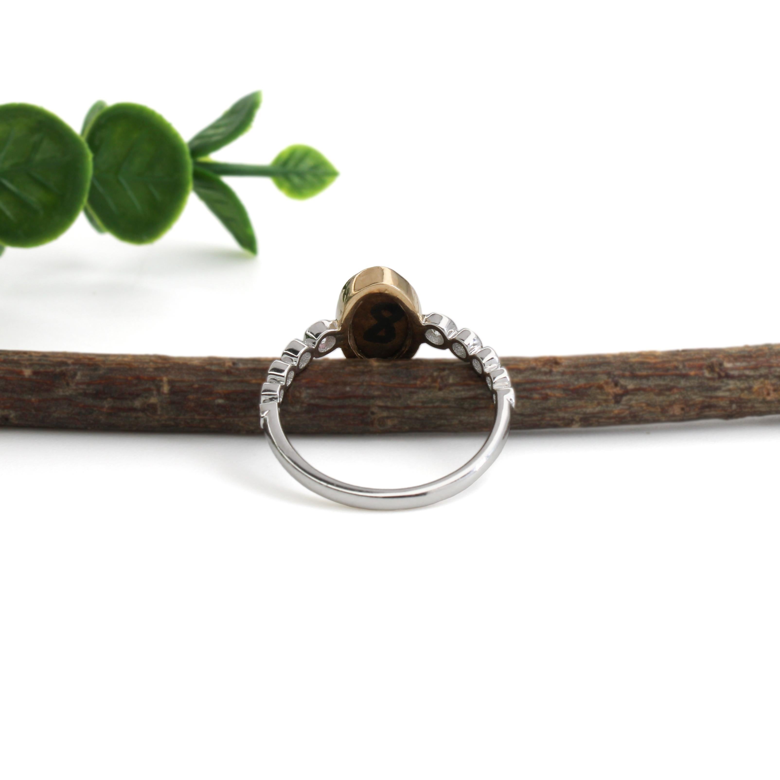 1ct, 11x7mm Australischer Opal Ring mit natürlichen Diamanten in 14K Weiß- und Gelbgold im Zustand „Neu“ im Angebot in Columbus, OH