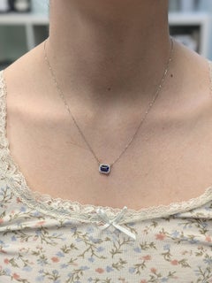 1ct AAA Tanzanite Necklace w Natural Diamond Halo in 14K White Gold  EM 7x5mm