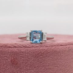 1ct Aquamarine Ring w Earth Mined Diamond in Solid 14K White Gold EM 6.5x5.5mm