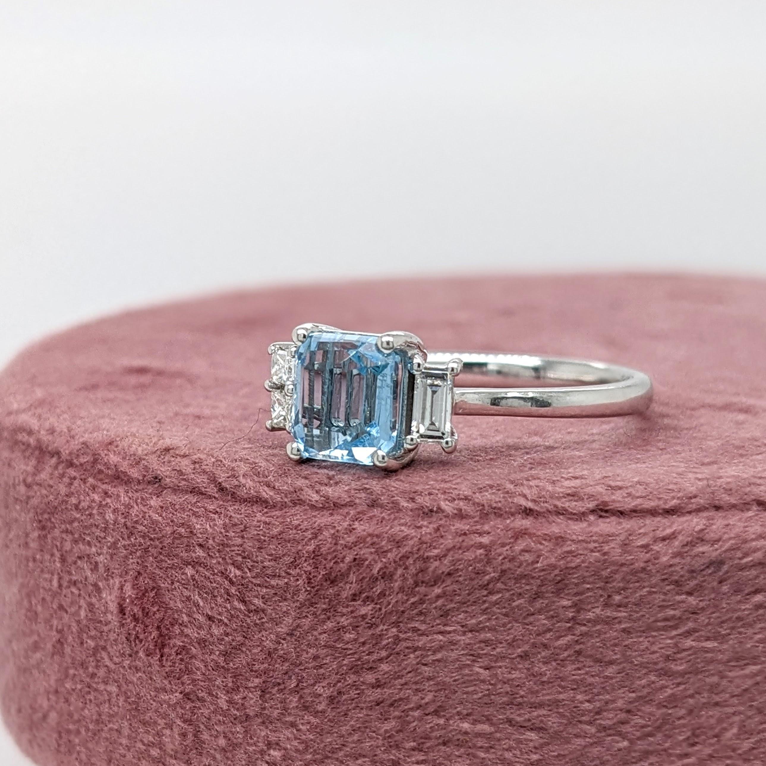 Modern 1ct Aquamarine Ring w Earth Mined Diamond in Solid 14K White Gold EM 6.5x5.5mm For Sale