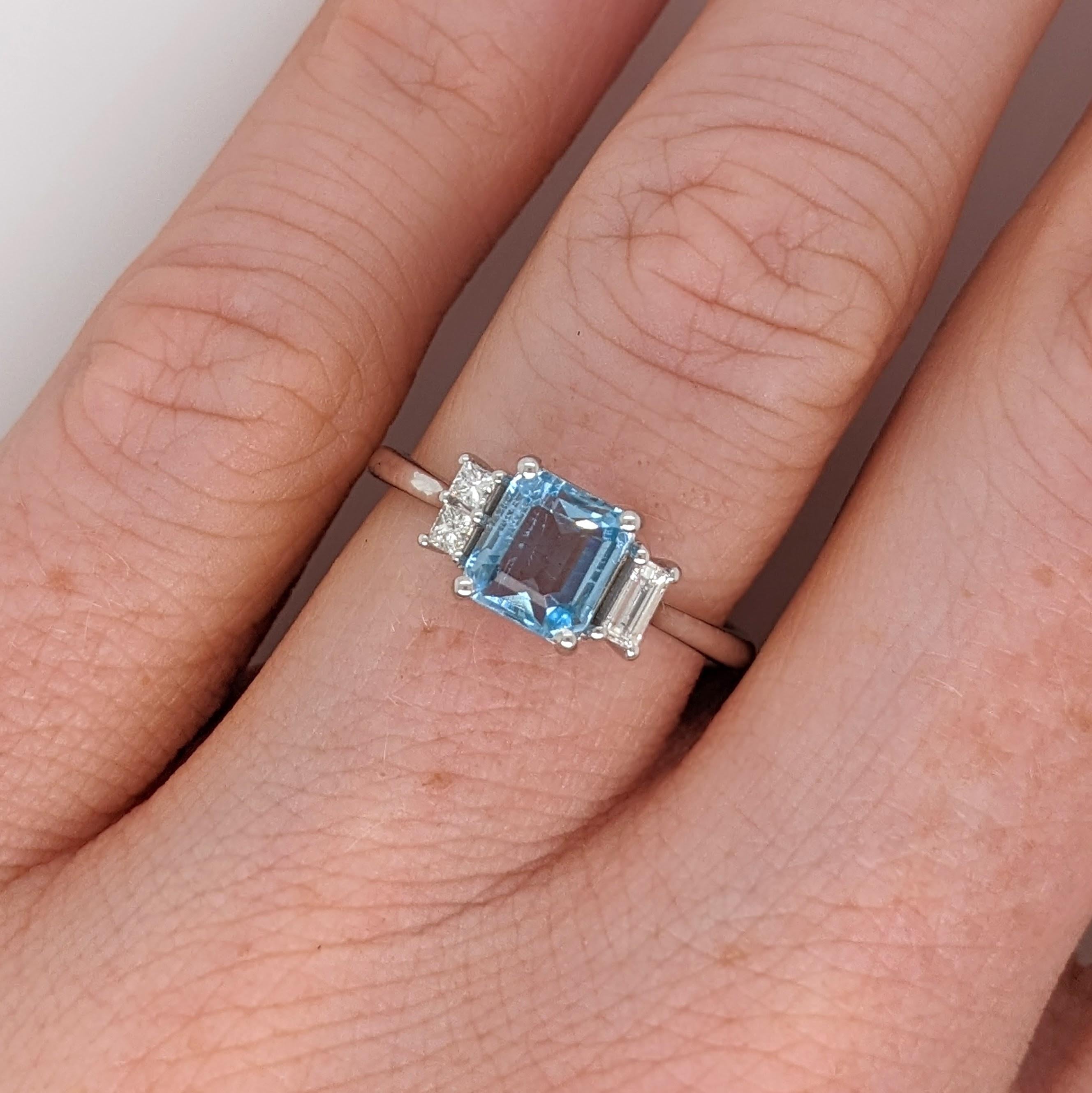 1ct Aquamarine Ring w Earth Mined Diamond in Solid 14K White Gold EM 6.5x5.5mm For Sale 1