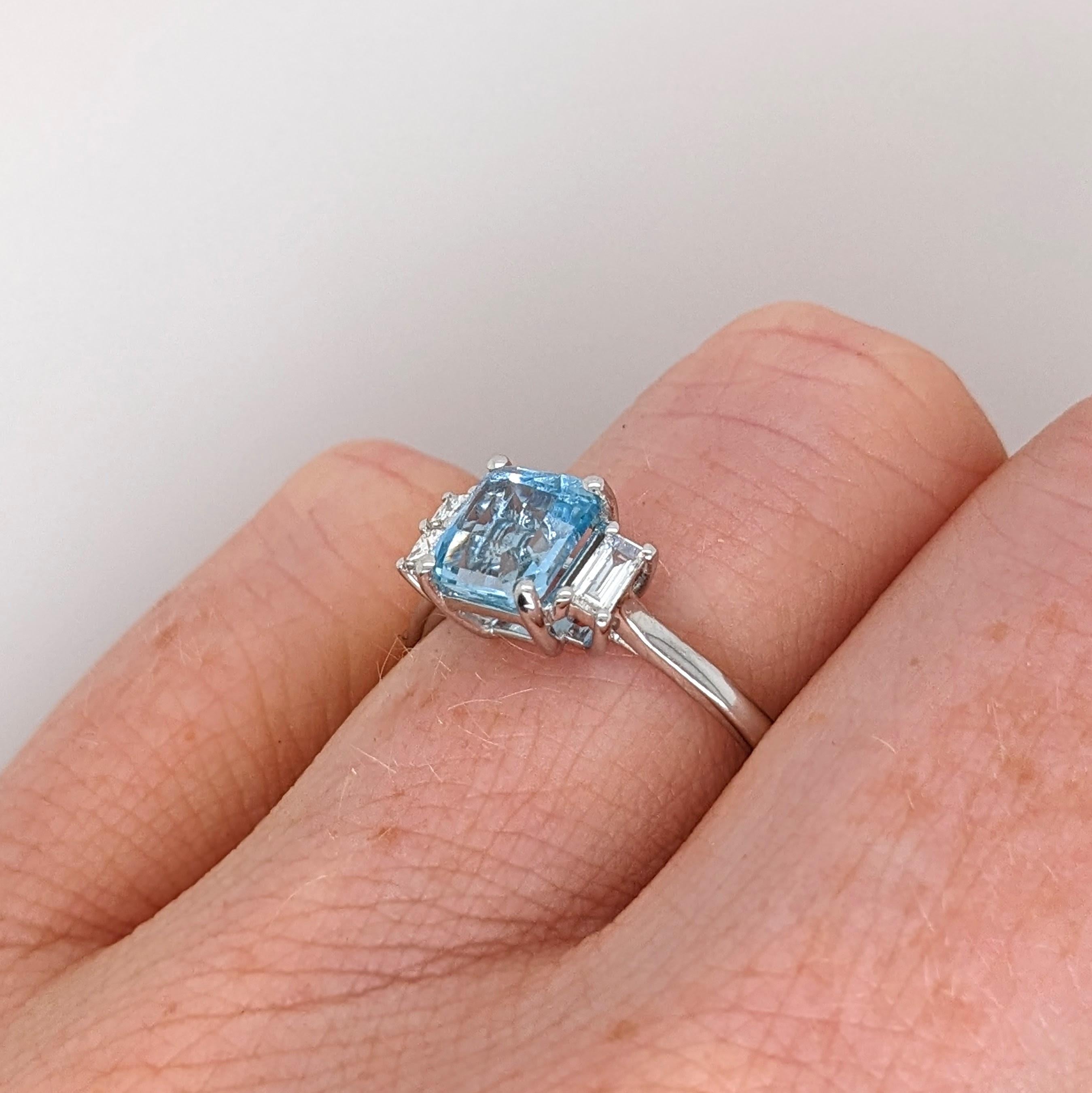 1ct Aquamarine Ring w Earth Mined Diamond in Solid 14K White Gold EM 6.5x5.5mm For Sale 2