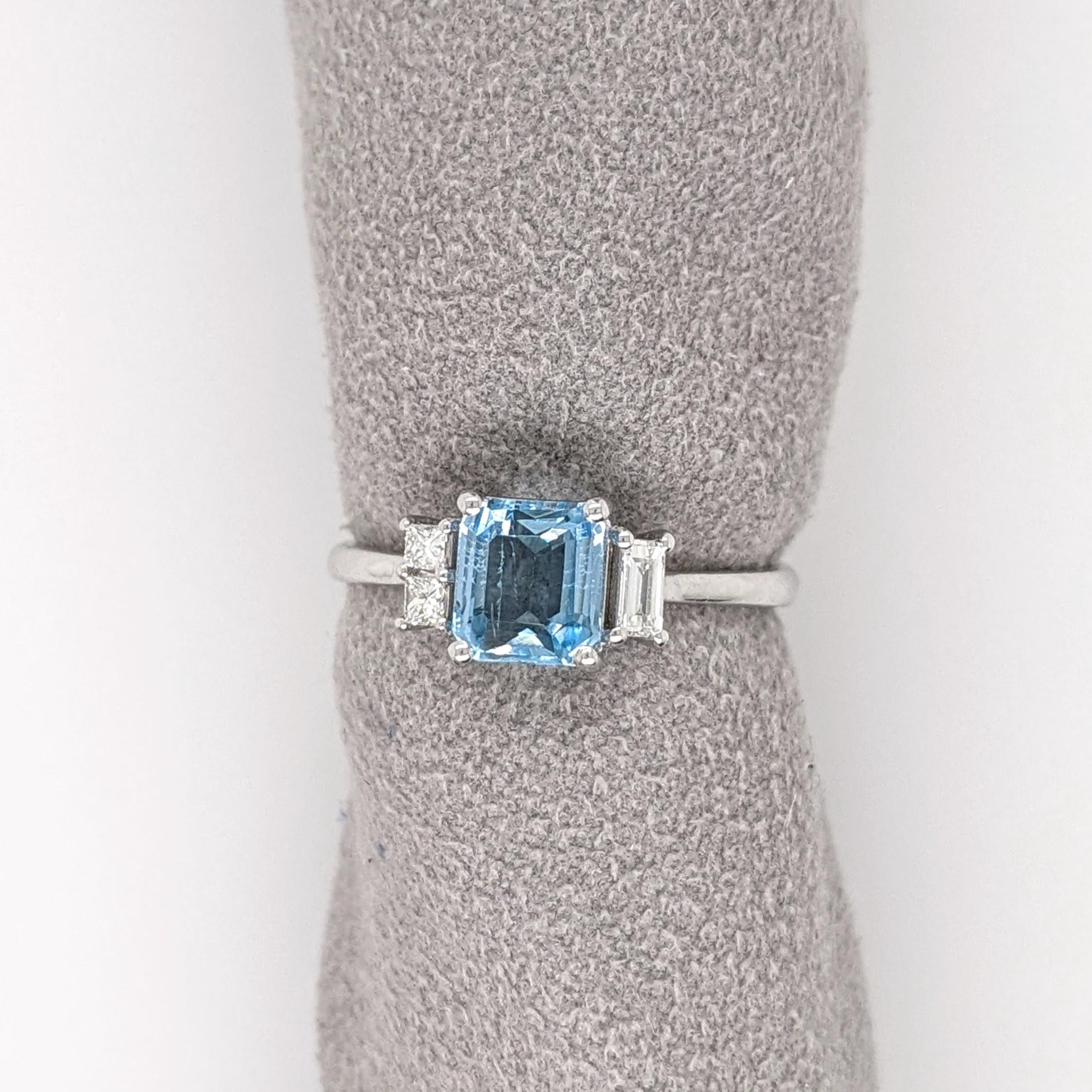 1ct Aquamarine Ring w Earth Mined Diamond in Solid 14K White Gold EM 6.5x5.5mm For Sale 3