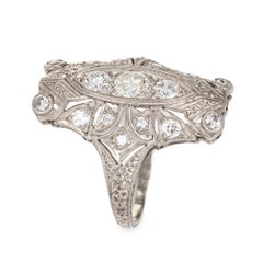 1 Carat Art Deco Diamond Ring Platinum Long Square Plaque Antique Jewelry