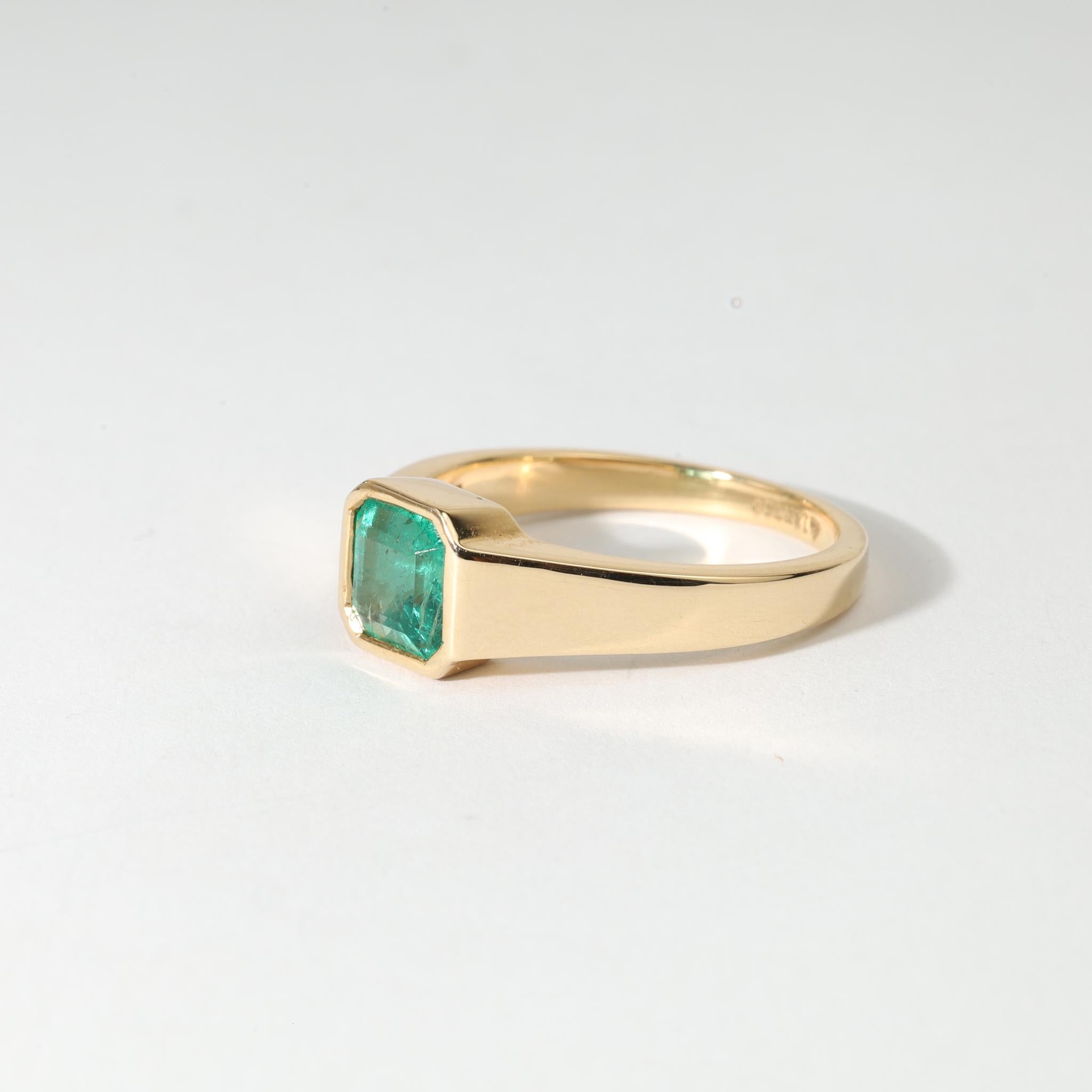 Semplicità audace. Regal Heritage. Icone moderne.

Eleva il tuo stile con questo anello con sigillo unisex, che mette in mostra un affascinante smeraldo genuino di 1,07 carati con taglio Asscher, incastonato in una calda e opulenta fascia in oro