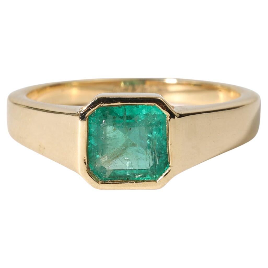 Anello con smeraldo naturale taglio Asscher da 1ct in oro giallo 18K - Fascia unisex in vendita