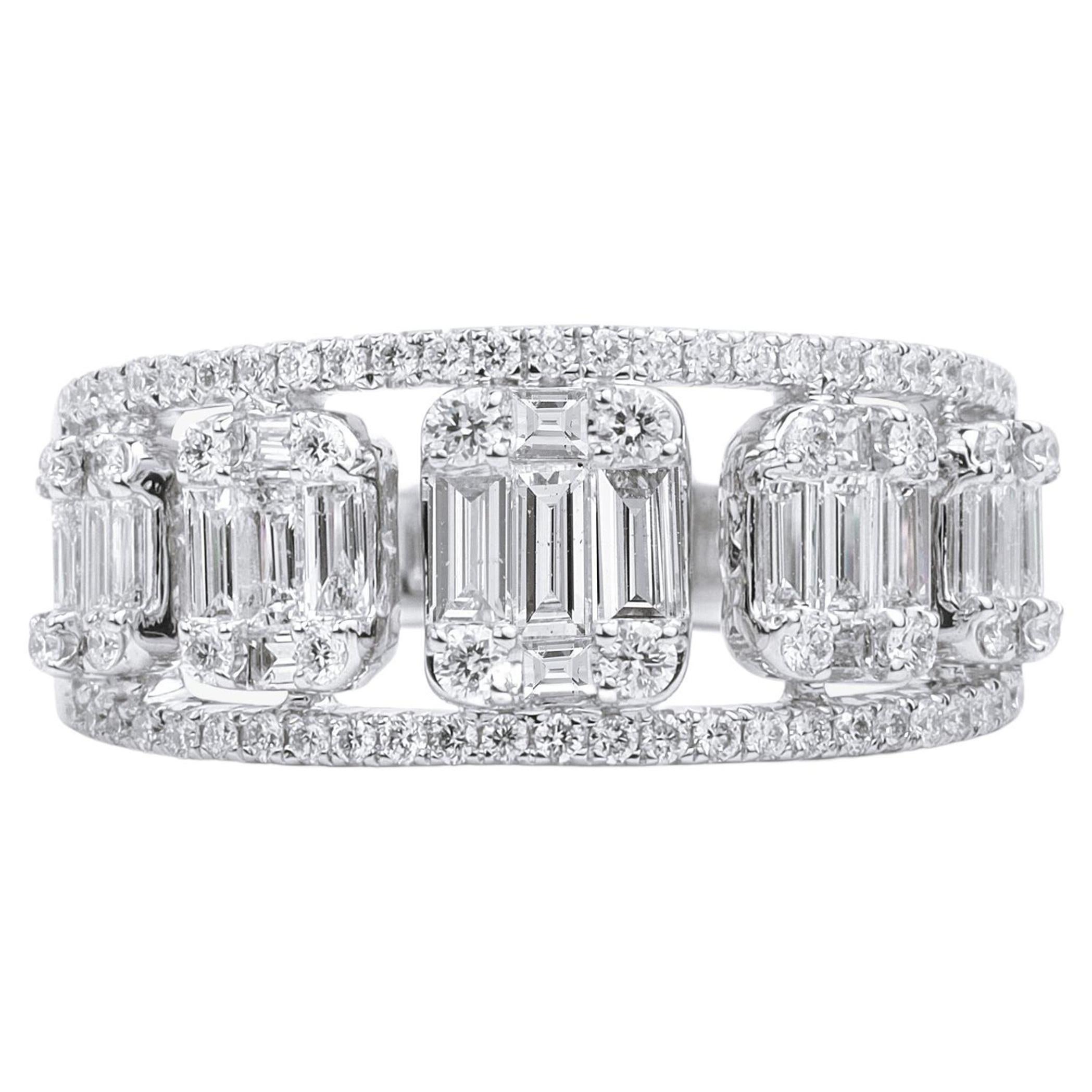 1ct Baguette Diamond Art Deco Cocktail Band Ring in 18K White Gold  Statement In New Condition For Sale In Jaipur, RJ