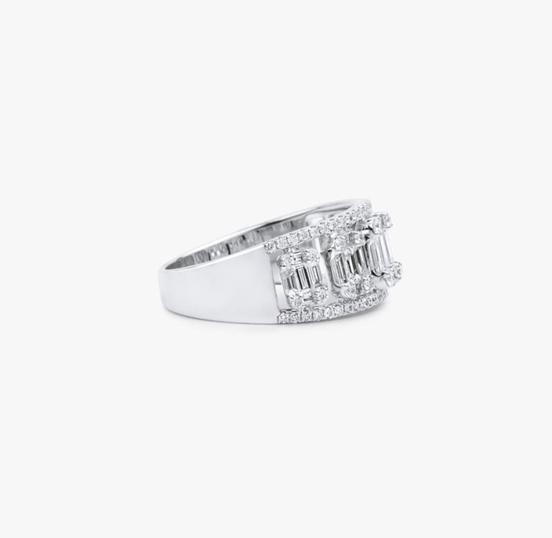 Women's 1ct Baguette Diamond Art Deco Cocktail Band Ring in 18K White Gold  Statement For Sale
