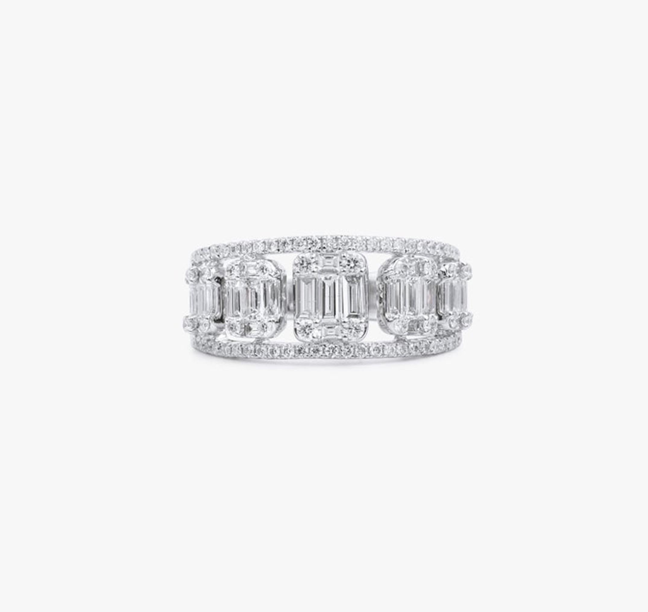 1ct Baguette Diamond Art Deco Cocktail Band Ring in 18K White Gold  Statement For Sale 1