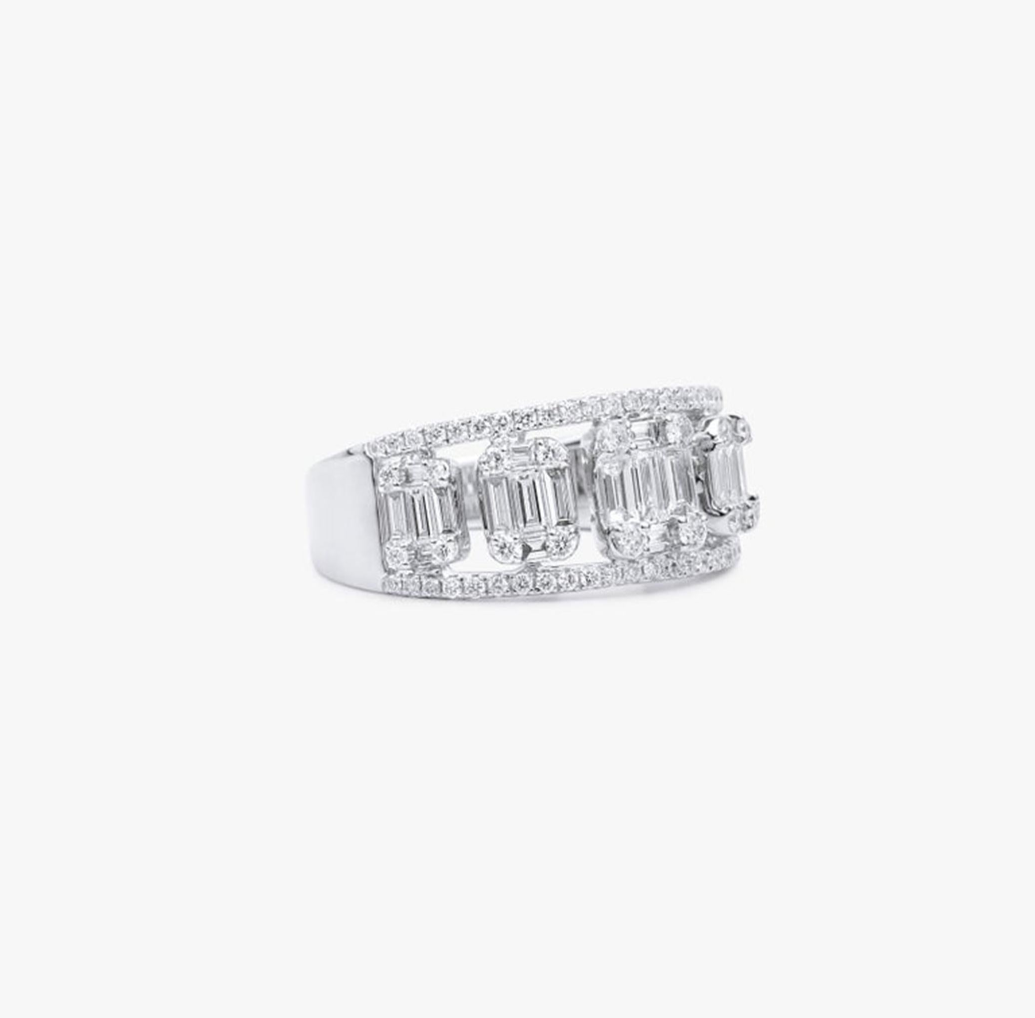 1ct Baguette Diamond Art Deco Cocktail Band Ring in 18K White Gold  Statement For Sale 2