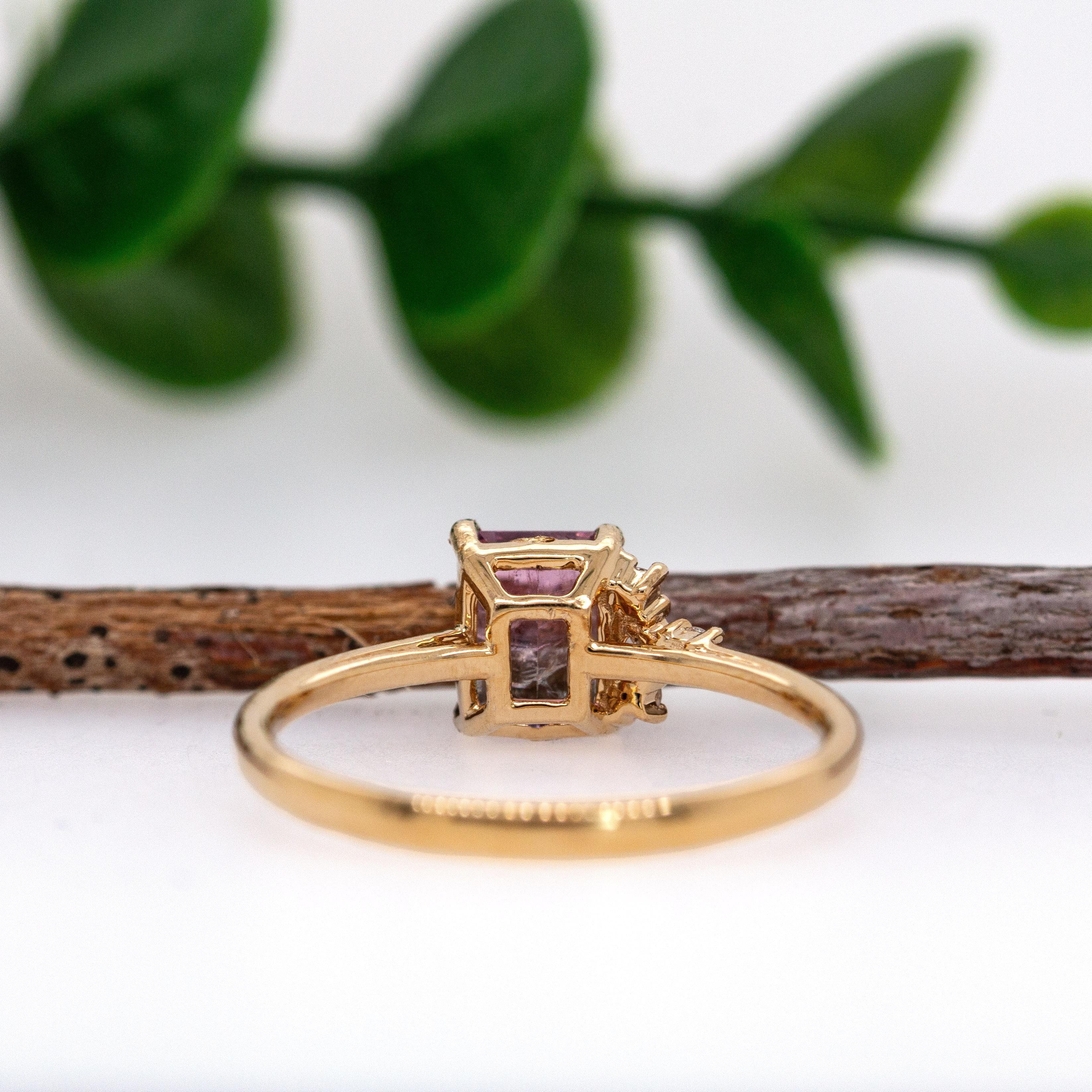Donna Anello in oro massiccio 14K con tormalina bicolore e diamanti accentati estratti dalla terra, 1ct in vendita
