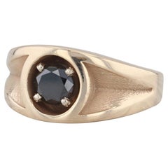 1ct Black Diamond Solitaire Men's Ring 14k Yellow Gold Size 10.75-11