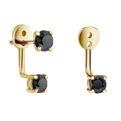 1.00 CT Black Diamond Studs & Ear Jackets Set in 14K Yellow Gold, Shlomit Rogel