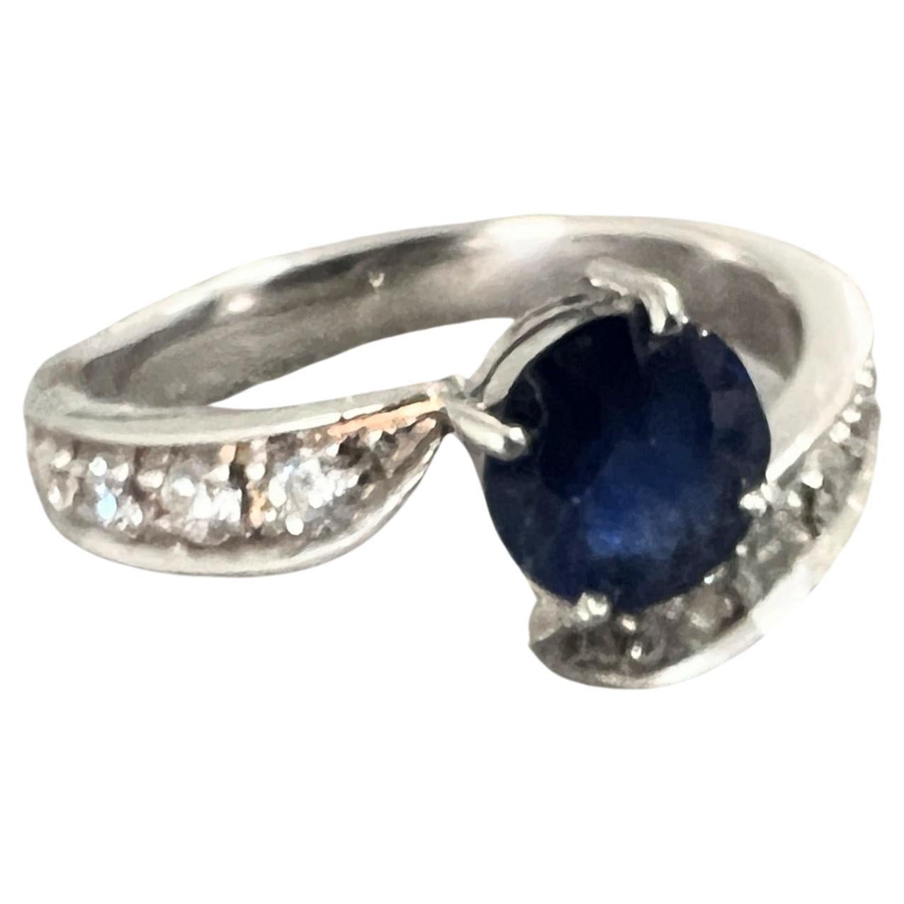 Bague saphir bleu et blanc 1 carat en vente 1