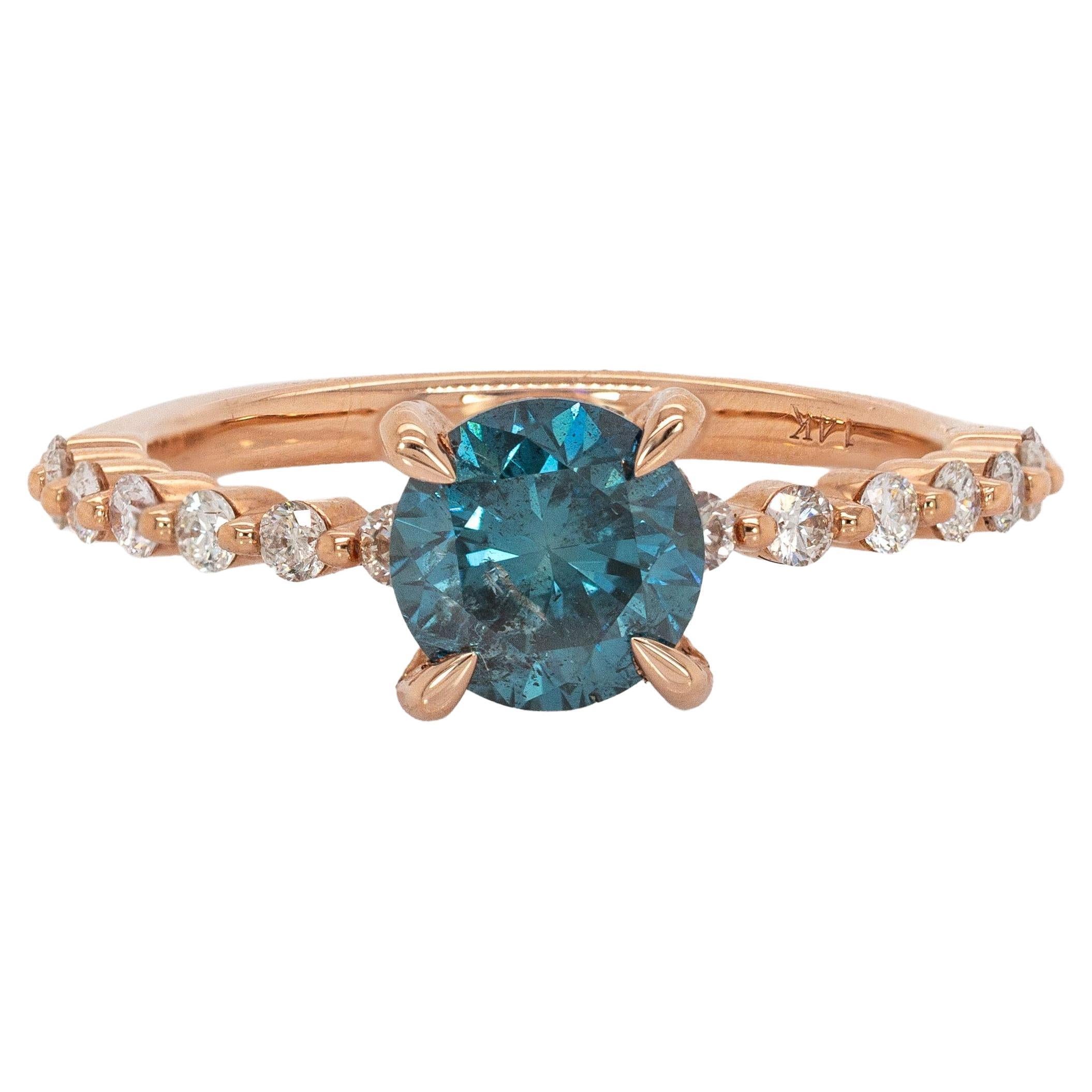 1ct Blue Diamond Engagement Ring with Natural Diamond Accents in 14K Rose Gold