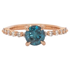 1ct Blauer Diamant Verlobungsring mit natürlichen Diamanten Akzente in 14K Rose Gold