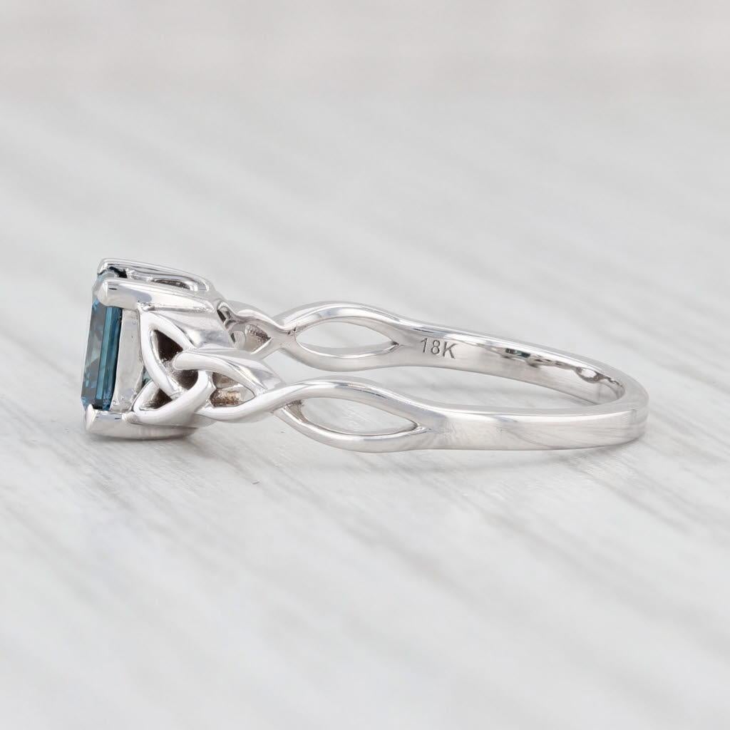 1ct Blue Princesse Diamond Solitaire Engagement Ring 18k Gold Sz 6.5 Celtic Knots Bon état - En vente à McLeansville, NC